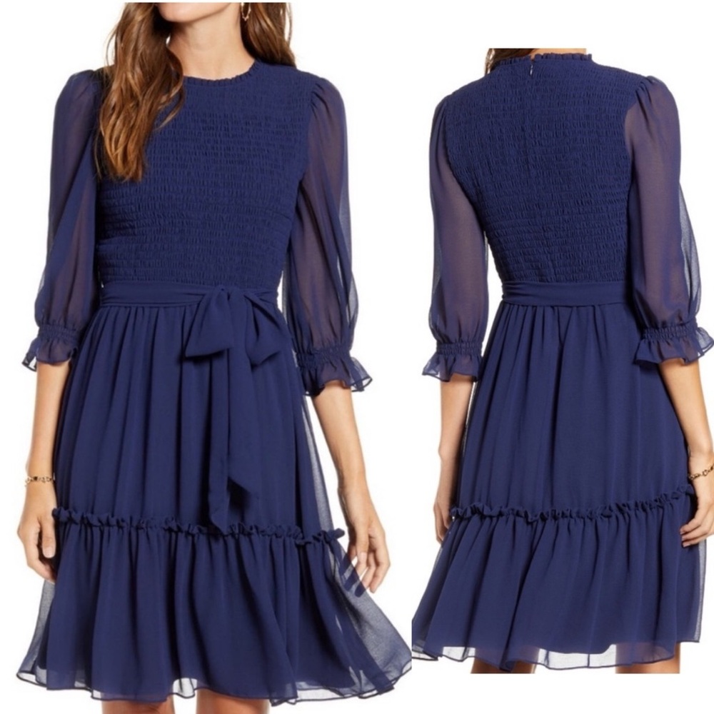 Rachel Parcell navy smocked dress